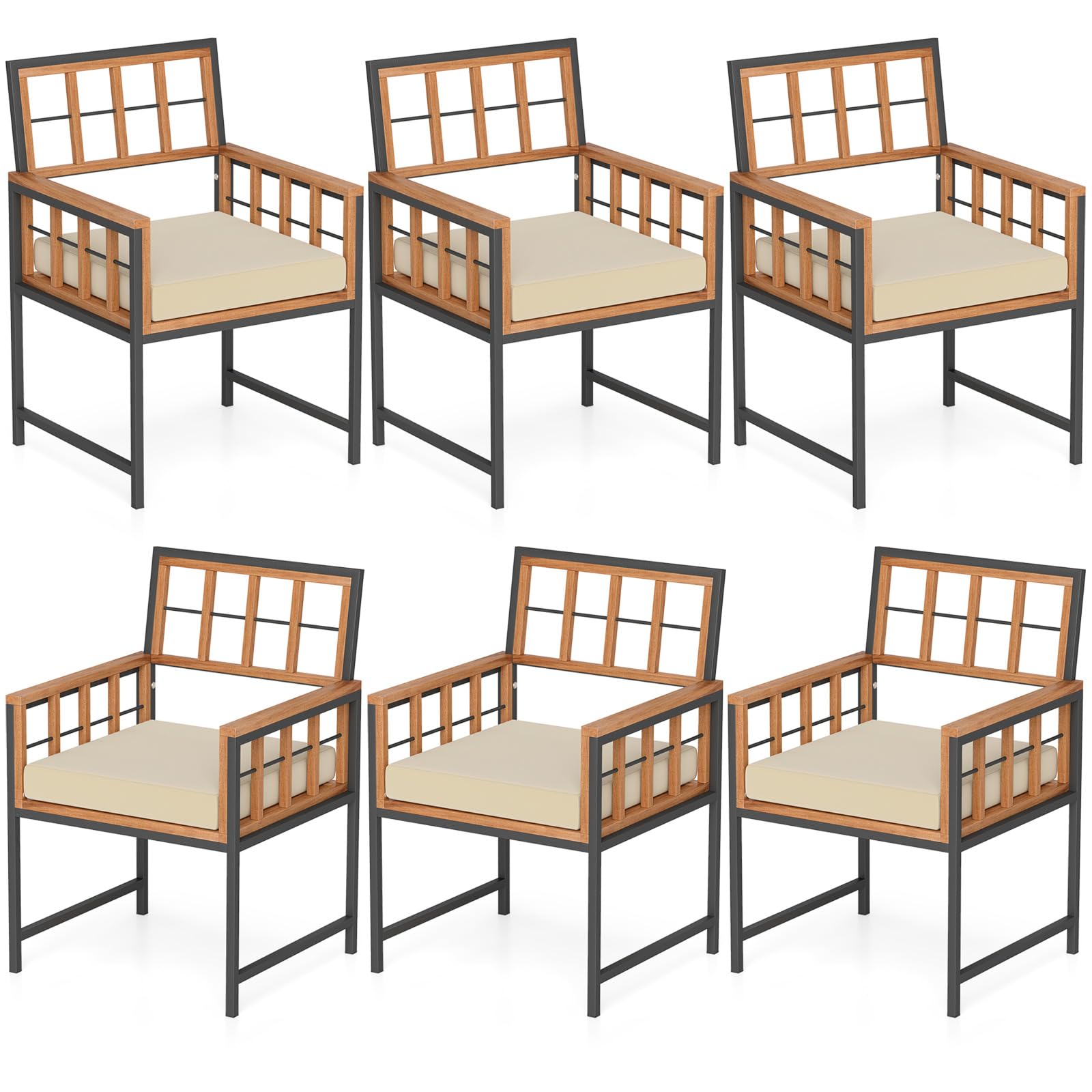 Tangkula Lot de 6 chaises de patio en bois d'acacia